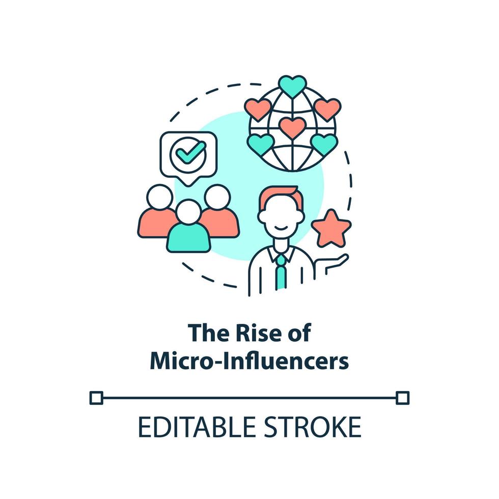 montée de l'icône de concept de micro-influenceurs. contenu des médias sociaux. illustration de la ligne mince de l'idée abstraite de la tendance de l'économie du créateur. dessin de contour isolé. trait modifiable. vecteur