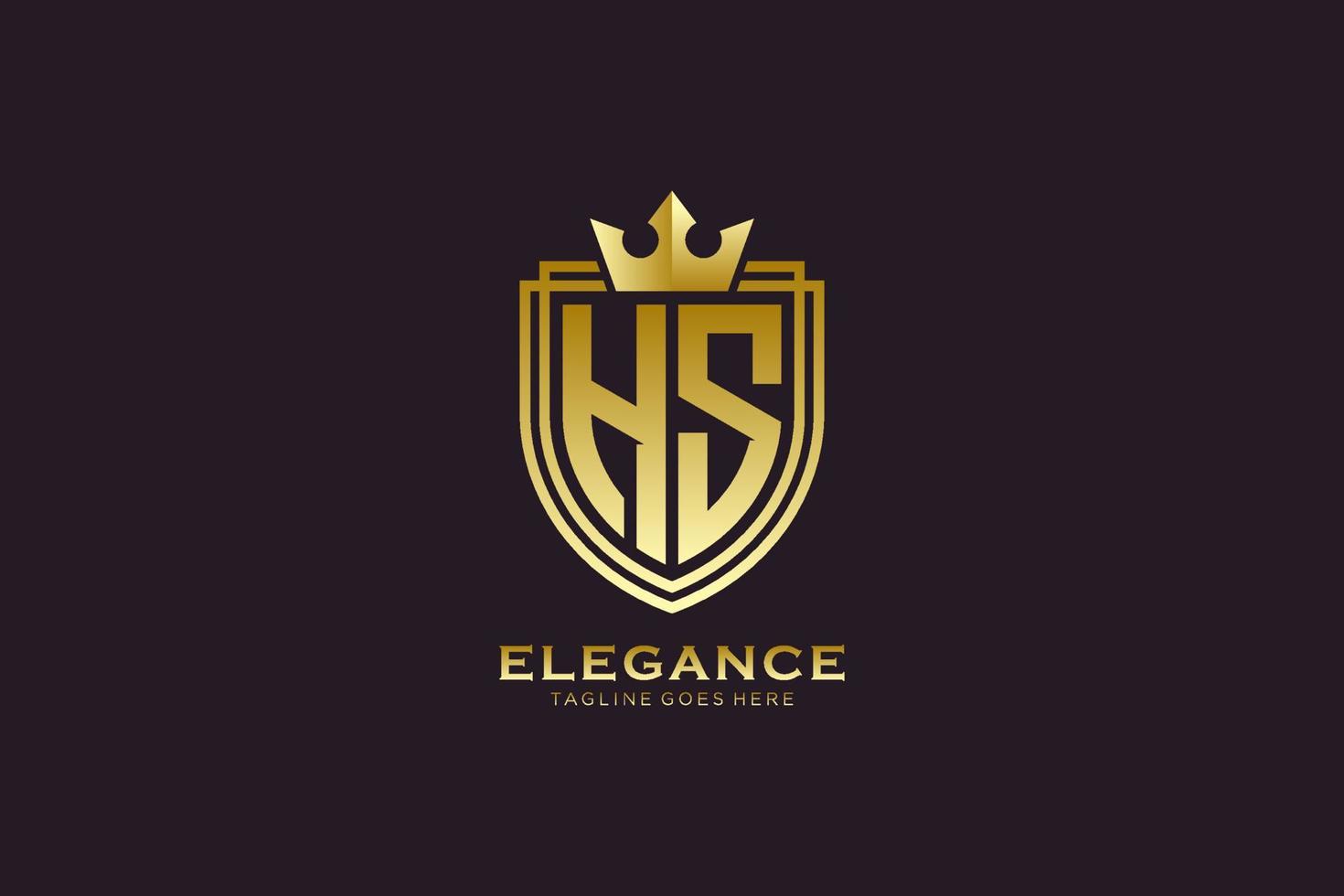 logo monogramme de luxe élégant initial hs ou modèle de badge avec volutes et couronne royale - parfait pour les projets de marque de luxe vecteur