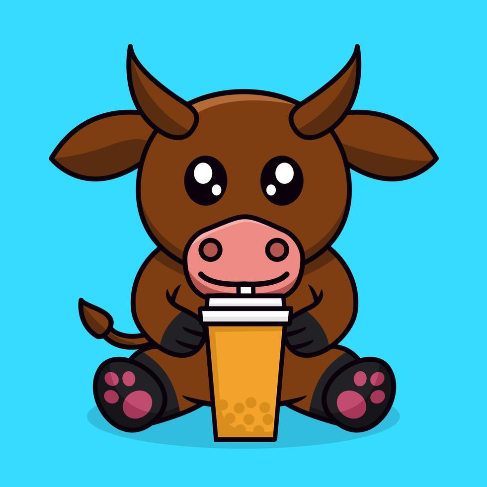 illustration premium de vache mignonne et animal chibi vecteur