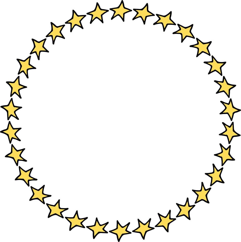 cadre rond avec des étoiles jaunes sur fond blanc. image vectorielle. vecteur