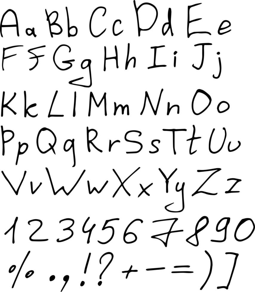 alphabet simple et chiffres sur fond blanc. image vectorielle. vecteur