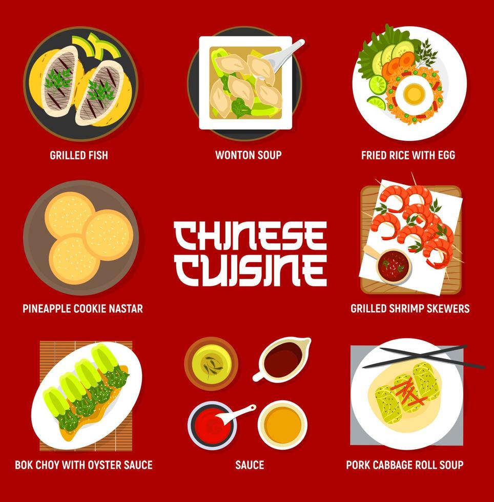 menu de cuisine chinoise avec plats et plats asiatiques vecteur