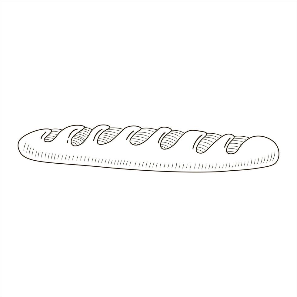 baguette française savoureuse dans un style noir et blanc dessiné à la main isolé sur fond blanc, élément sur le thème de la boulangerie pour la conception de menus ou l'impression vecteur