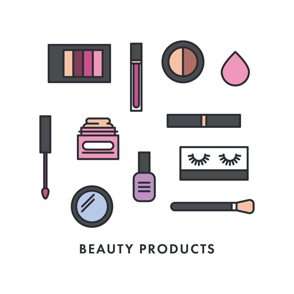 icônes de produits de beauté décrites vecteur