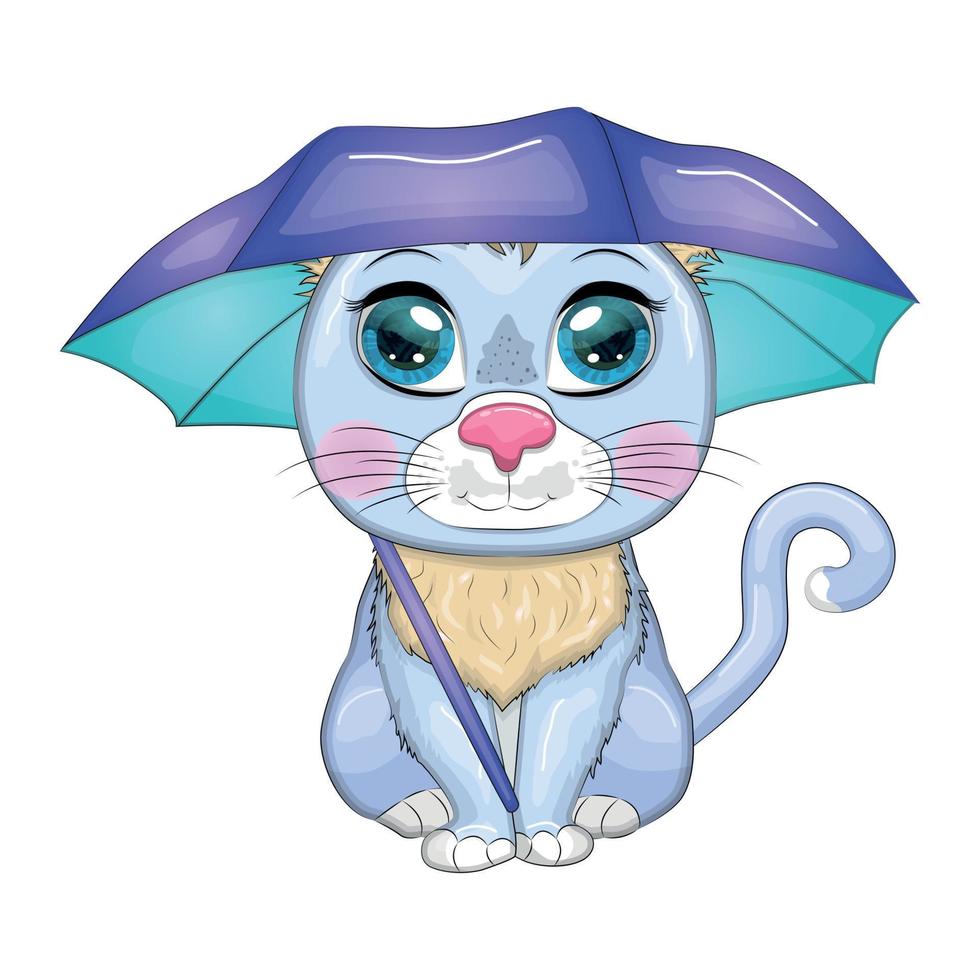 chat de dessin animé avec un parapluie. l'automne arrive. personnage enfant mignon, symbole du nouvel an chinois 2023 vecteur