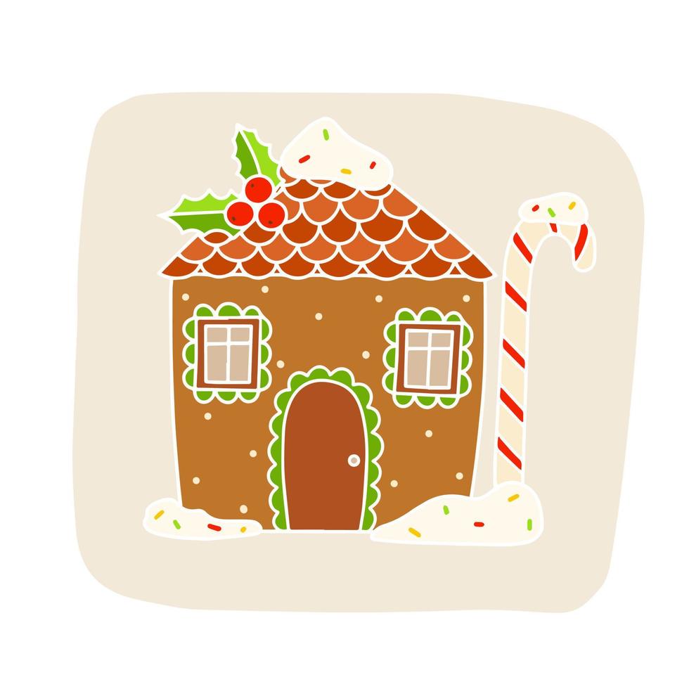 maison de pain d'épice de noël et un bâton de caramel. Illustration sur un fond blanc vecteur