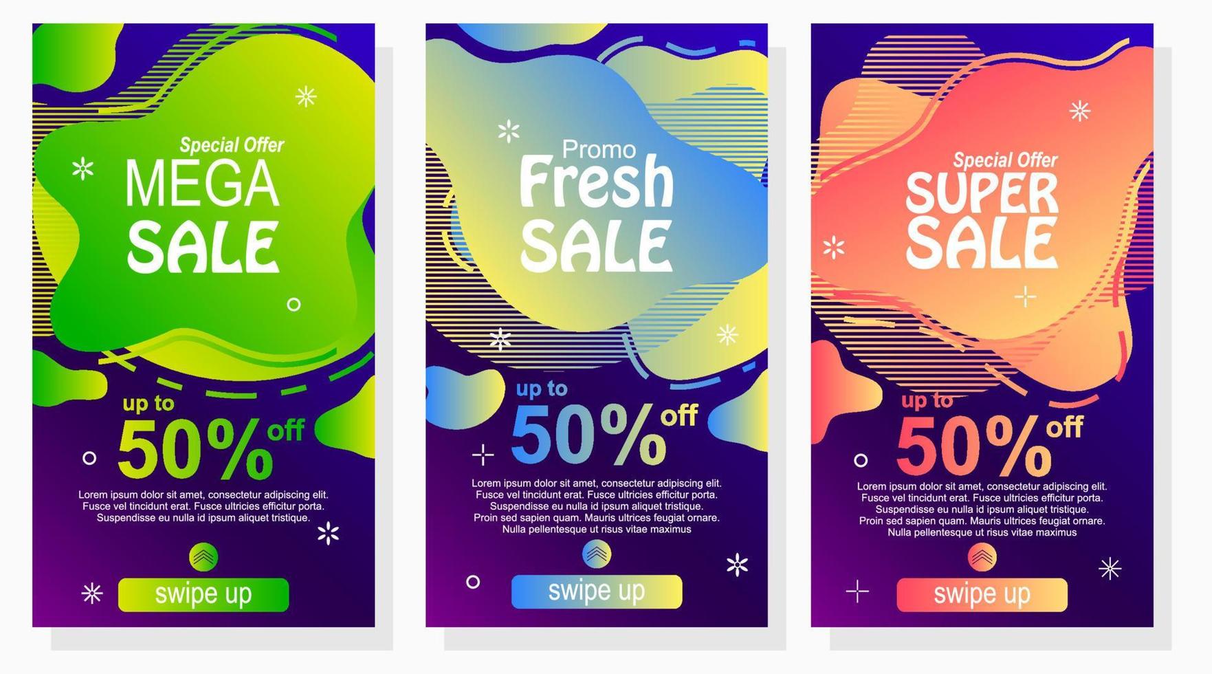 ensemble de conception de promotion d'étiquettes de vente avec dégradé de couleur pour la publicité sur les réseaux sociaux vecteur