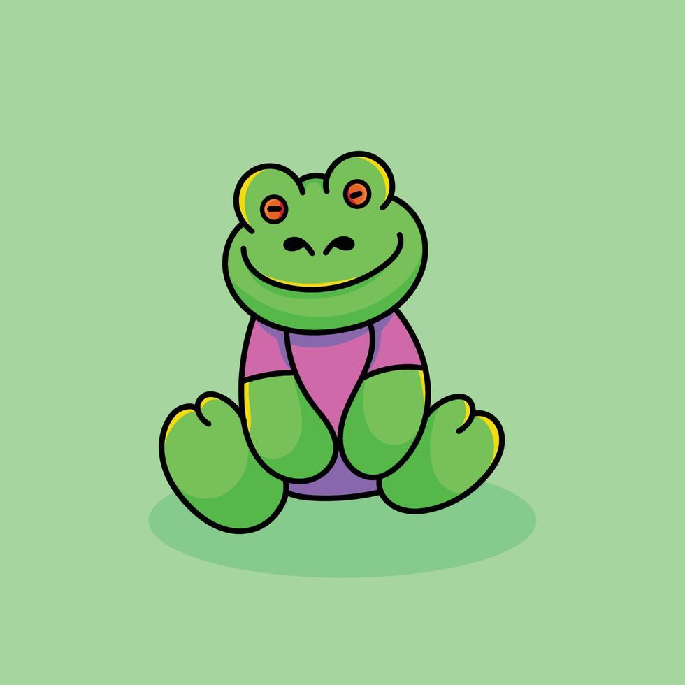 grenouille dessin animé mascotte drôle vecteur sourire bonheur amusement mignonne asseoir vert