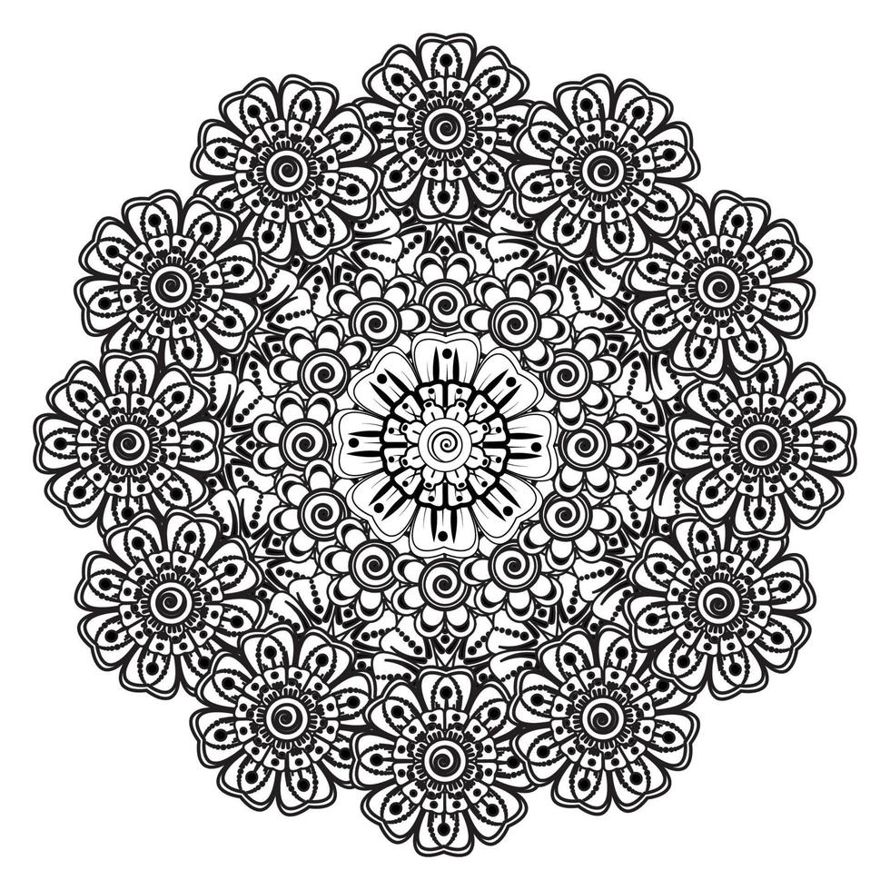 motif circulaire en forme de mandala pour henné, mehndi, tatouage, décoration. ornement décoratif dans un style oriental ethnique. page de livre de coloriage. vecteur