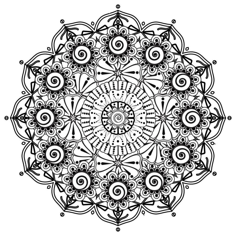 motif circulaire en forme de mandala pour henné, mehndi, tatouage, décoration. ornement décoratif dans un style oriental ethnique. page de livre de coloriage. vecteur