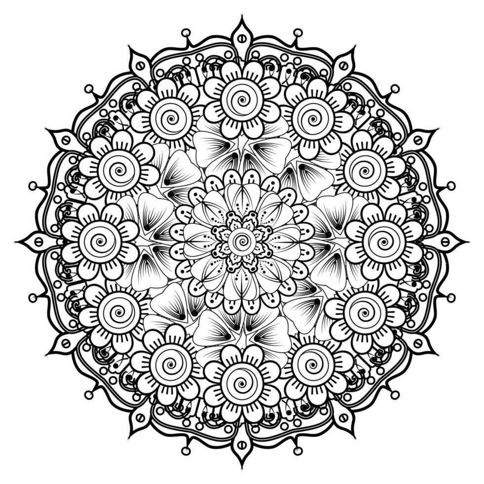 motif circulaire en forme de mandala pour henné, mehndi, tatouage, décoration. ornement décoratif dans un style oriental ethnique. page de livre de coloriage. vecteur