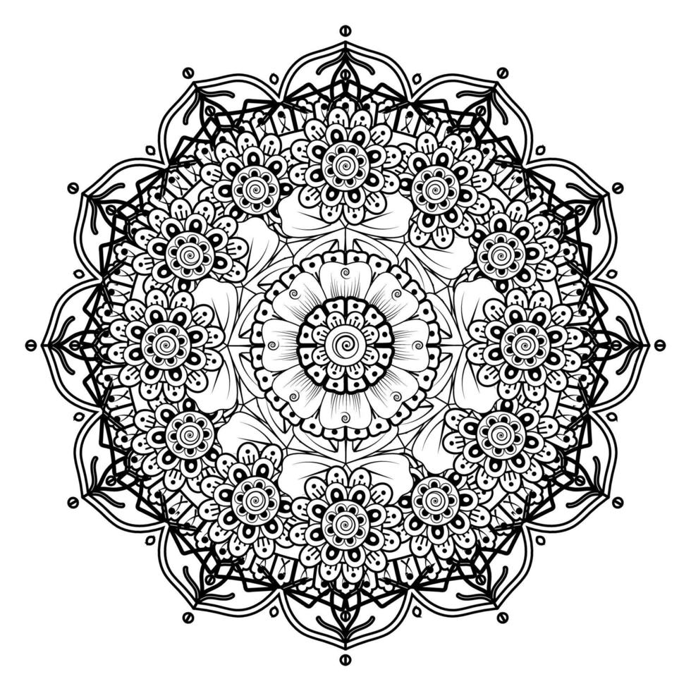 motif circulaire en forme de mandala pour henné, mehndi, tatouage, décoration. ornement décoratif dans un style oriental ethnique. page de livre de coloriage. vecteur