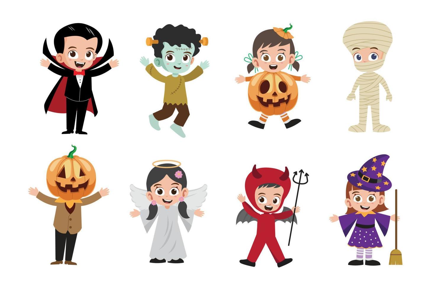 joyeux halloween enfants mignons personnage illustration vectorielle vecteur