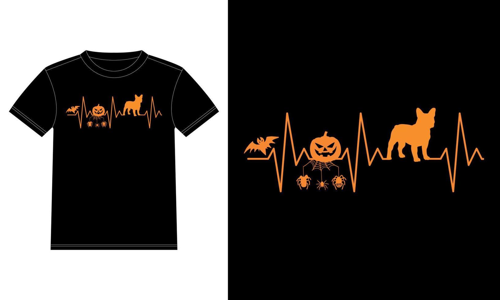 t-shirt bouledogue français citrouille battement de coeur toile d'araignée drôle halloween vecteur