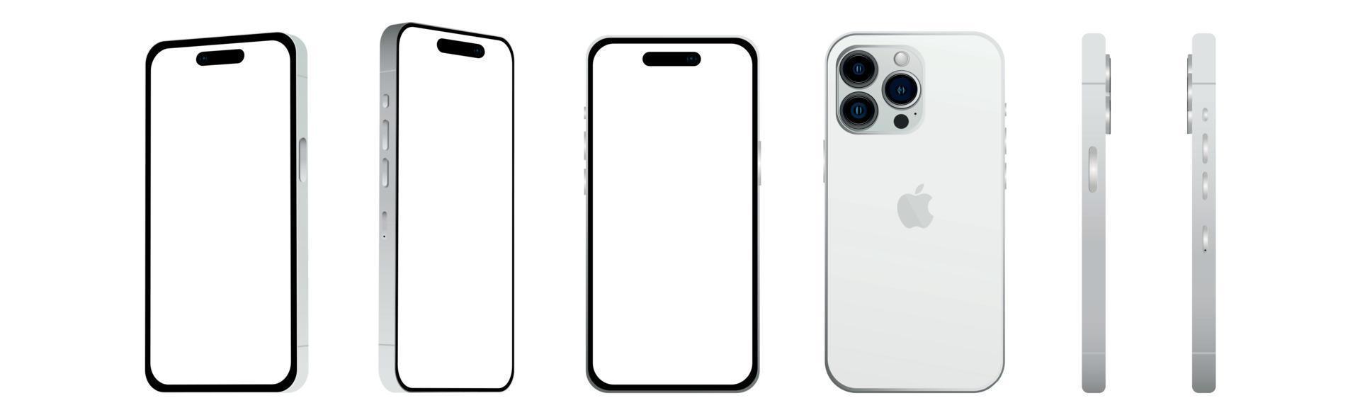 ensemble de 6 pcs différents angles, blanc pro smartphone apple iphone 14 modèles, nouveauté de l'industrie informatique, maquette pour la conception web sur fond blanc - image vectorielle vecteur