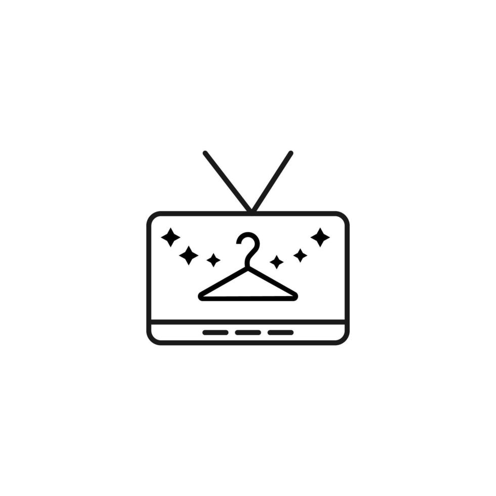 télévision, téléviseur, concept d'émission de télévision. signe vectoriel dessiné dans un style plat. adapté aux sites, articles, livres, applications. trait modifiable. icône de ligne de cintre et brillant sur l'écran du téléviseur