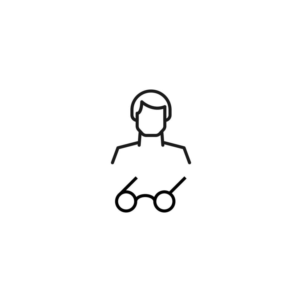 signe monochrome dessiné avec une fine ligne noire. symbole vectoriel moderne parfait pour les sites, les applications, les livres, les bannières, etc. icône de ligne de lunettes à côté d'un homme sans visage