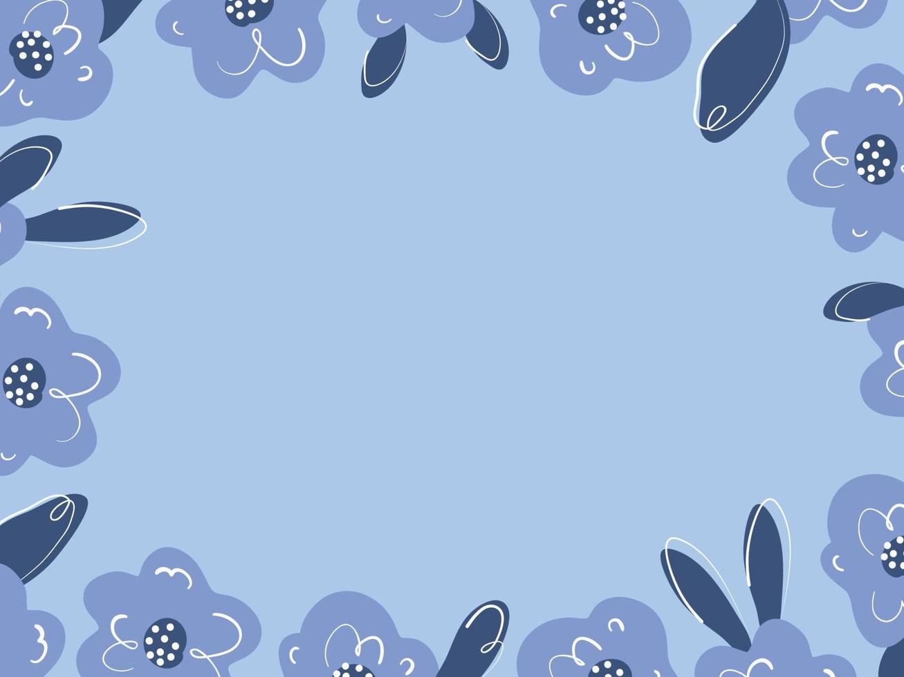 cadre floral avec des fleurs vectorielles simples aux couleurs bleues vecteur