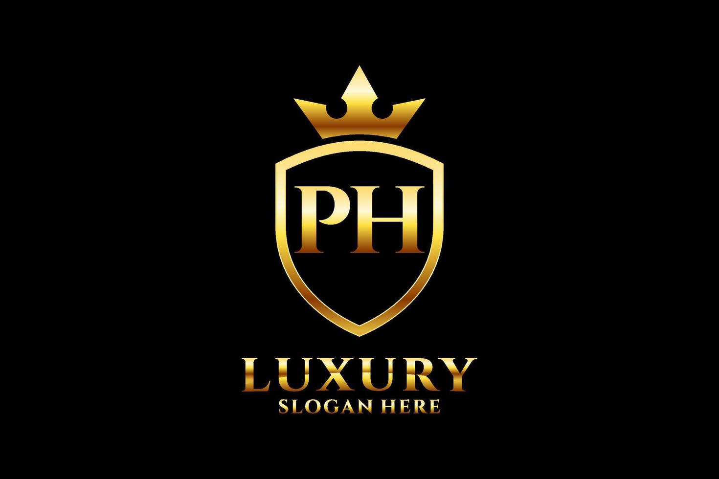 logo monogramme de luxe élégant initial ph ou modèle de badge avec volutes et couronne royale - parfait pour les projets de marque de luxe vecteur