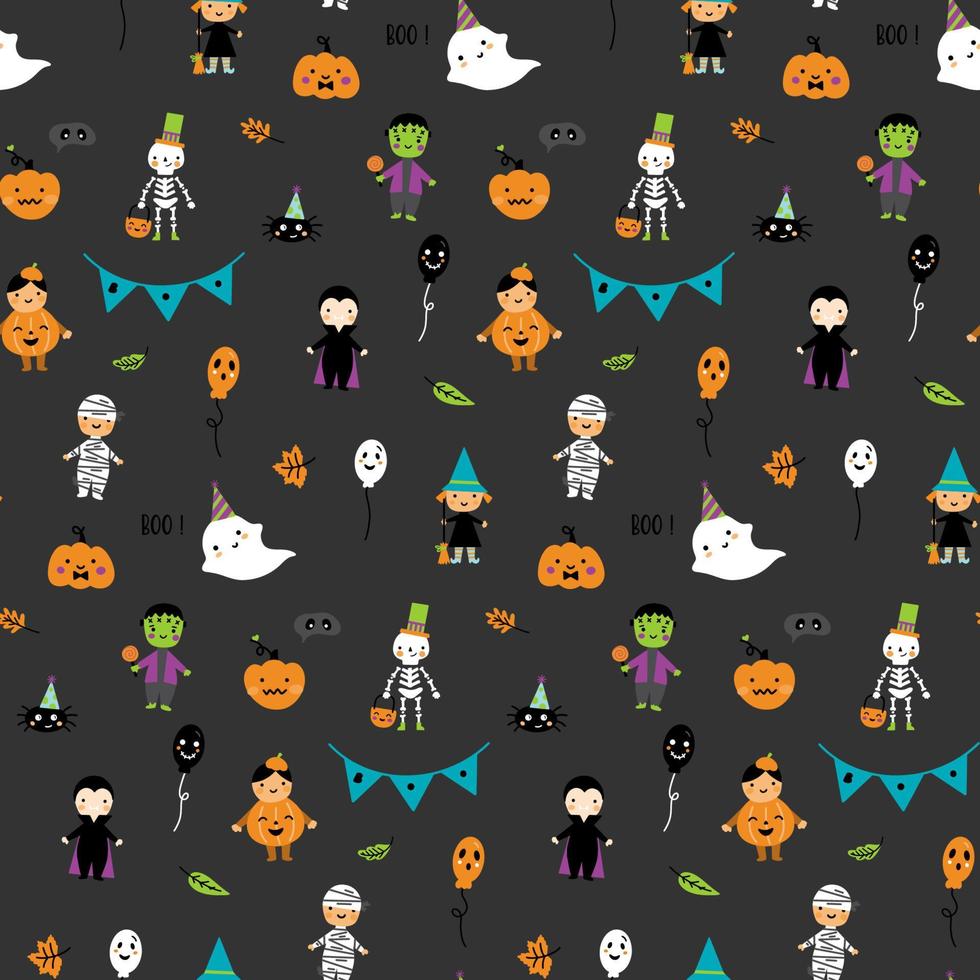 modèle d'halloween avec des enfants en costumes vecteur