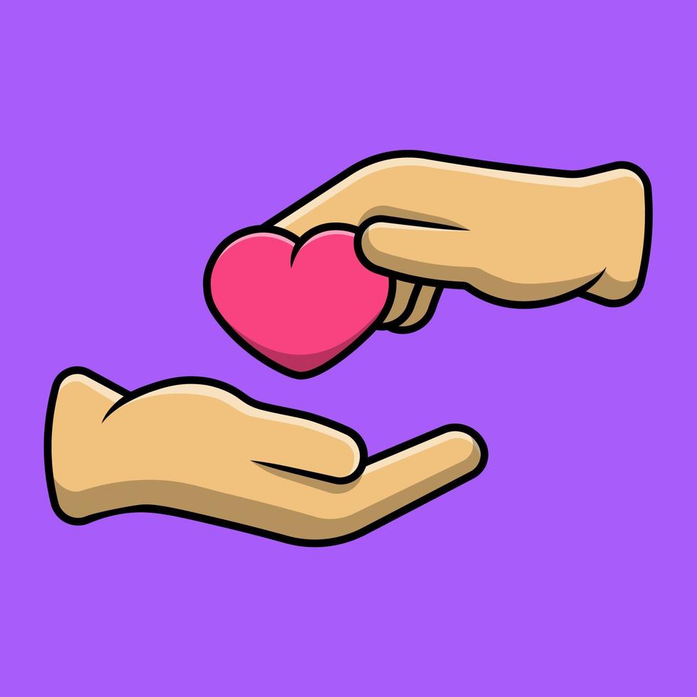 main avec illustration d'icône de vecteur de dessin animé coeur amour. concept de dessin animé plat