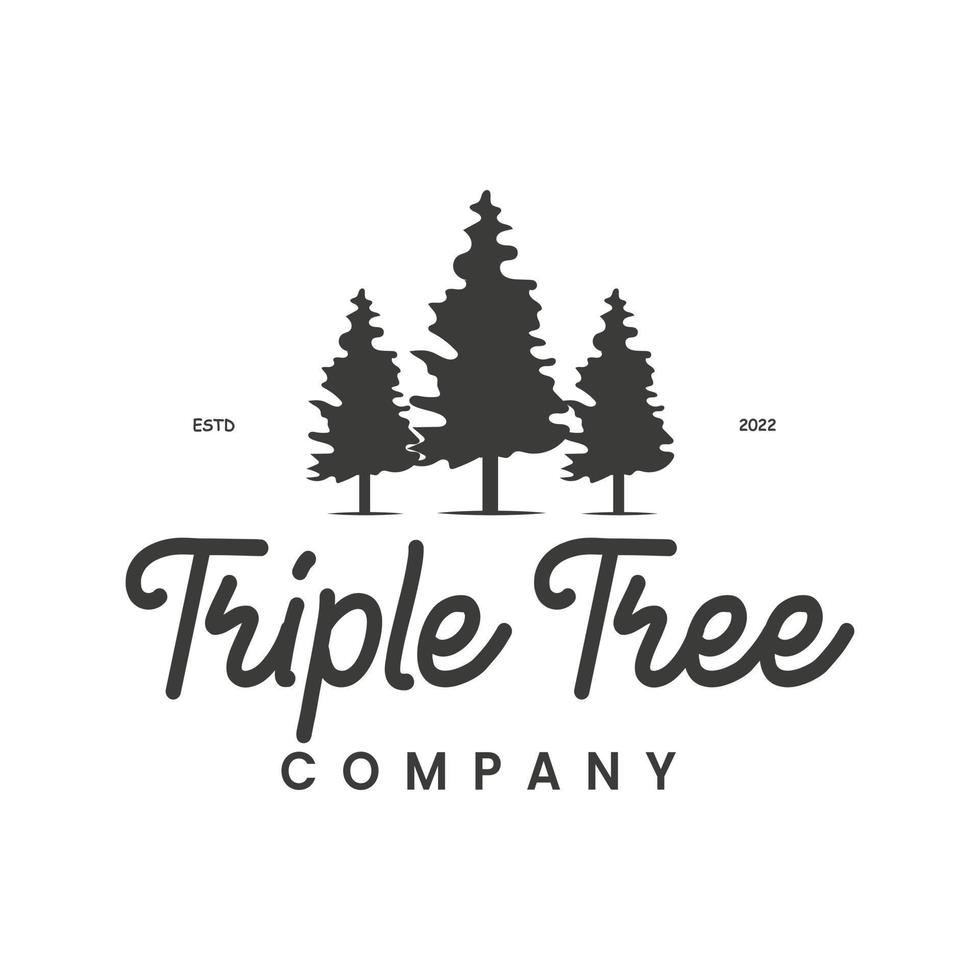 désert vintage trois arbres forêt de pins logo emblème d'aventure en plein air de style rétro, insigne, élément de conception, modèle de logotype. illustration vectorielle vecteur