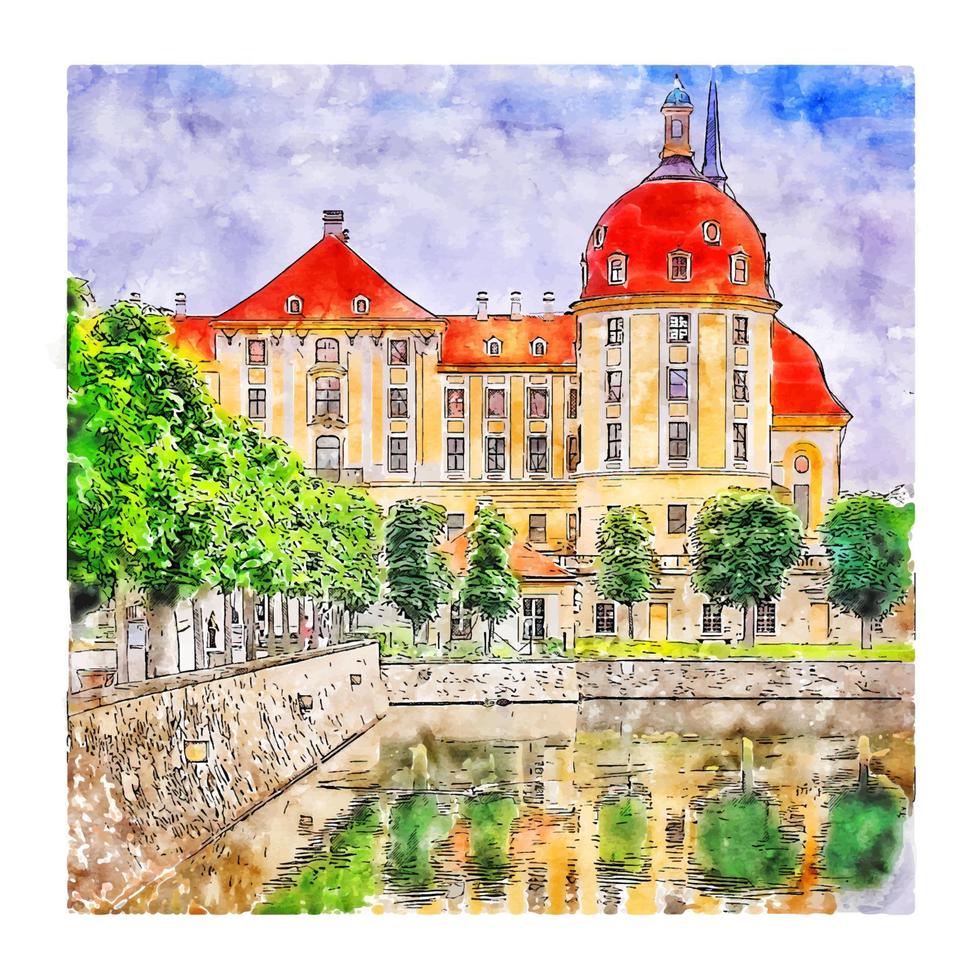 schloss moritzburg espagne croquis aquarelle illustration dessinée à la main vecteur