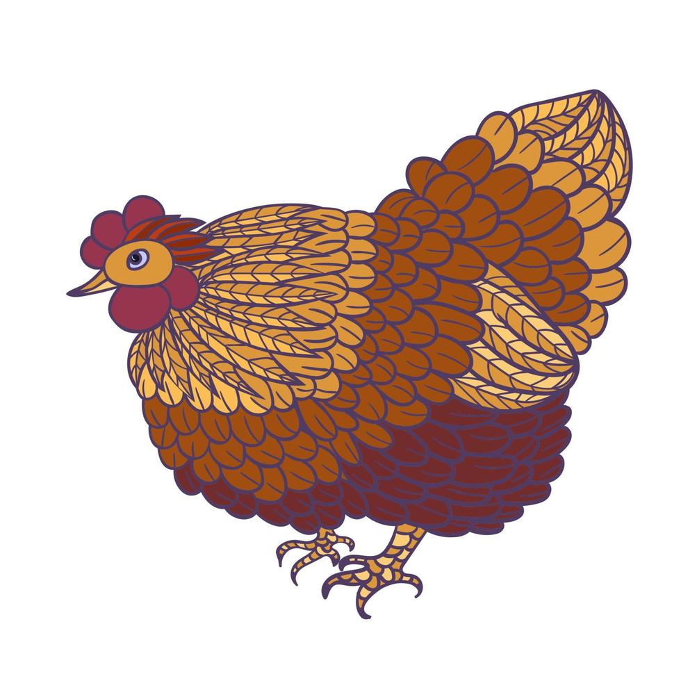 poule stylisée décorative dessinée à la main isolée sur fond blanc vecteur