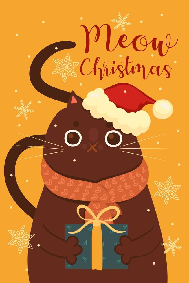 carte de voeux avec un joli chat de noël. graphiques vectoriels. vecteur