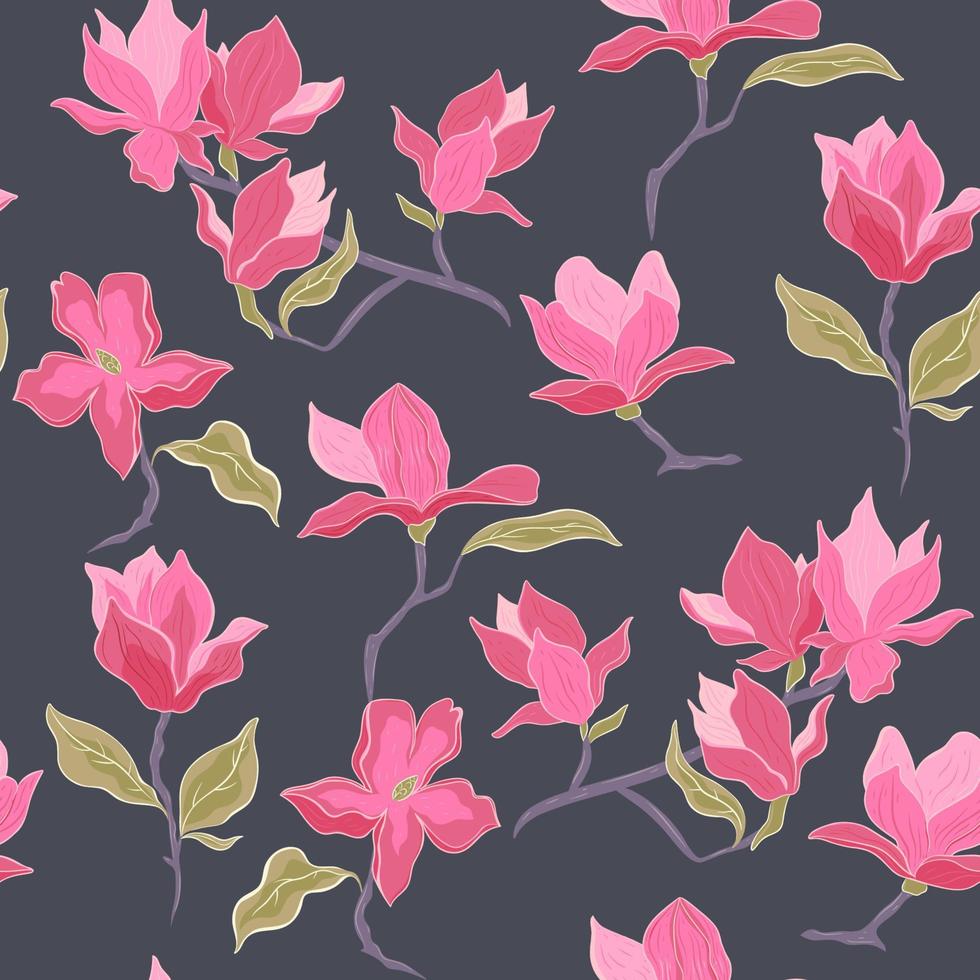 modèle sans couture avec fleurs et branches de magnolia. graphiques vectoriels. vecteur