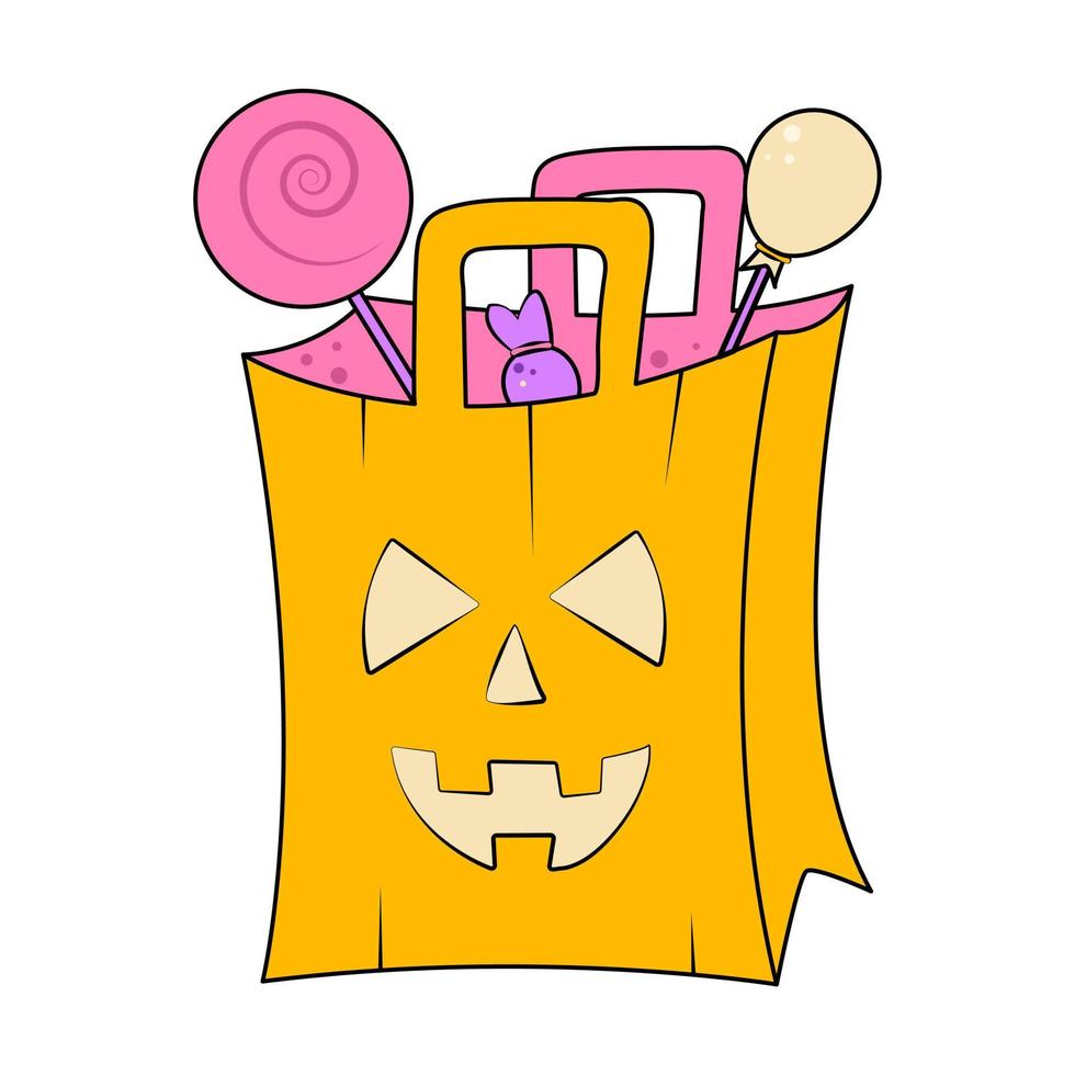 sac de bonbons et friandises autocollant ou tatouage temporaire pour halloween dans un style groovy vecteur