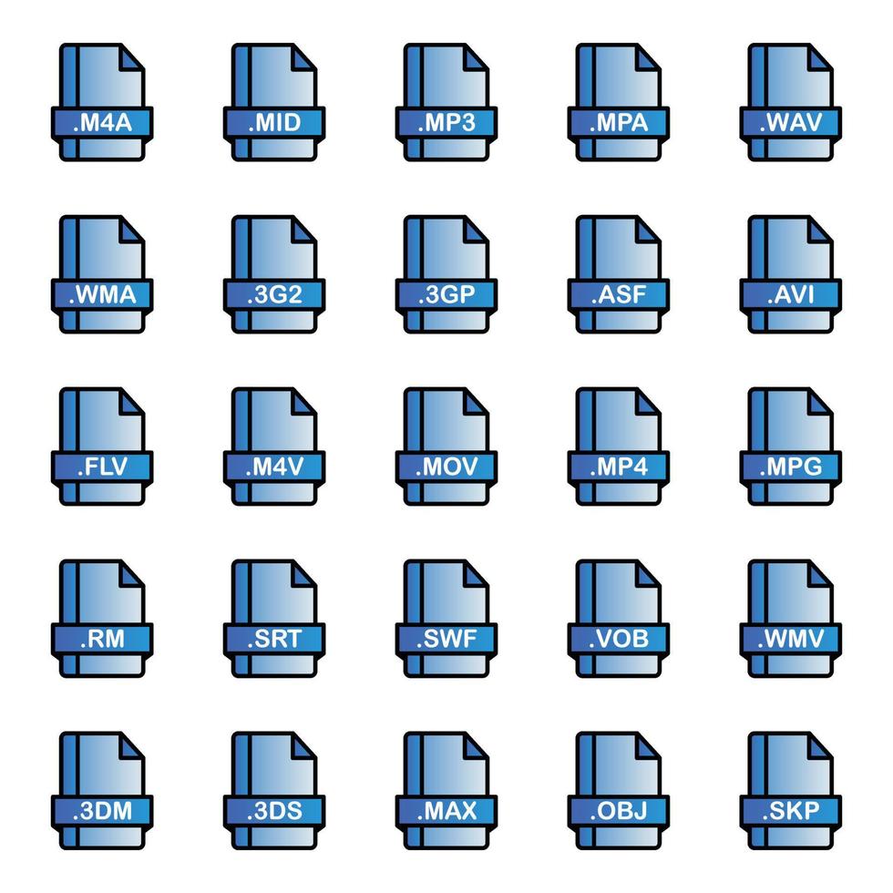 ensemble de formats de fichiers de documents et d'icônes d'étiquettes. illustration vectorielle. vecteur