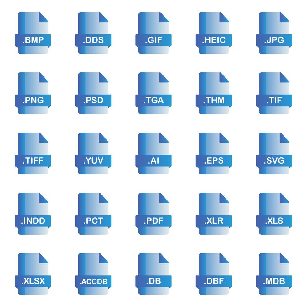 ensemble de formats de fichiers de documents et d'icônes d'étiquettes. illustration vectorielle. vecteur