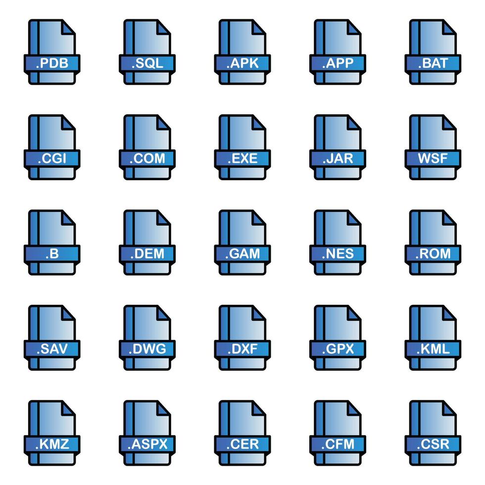 ensemble de formats de fichiers de documents et d'icônes d'étiquettes. illustration vectorielle. vecteur