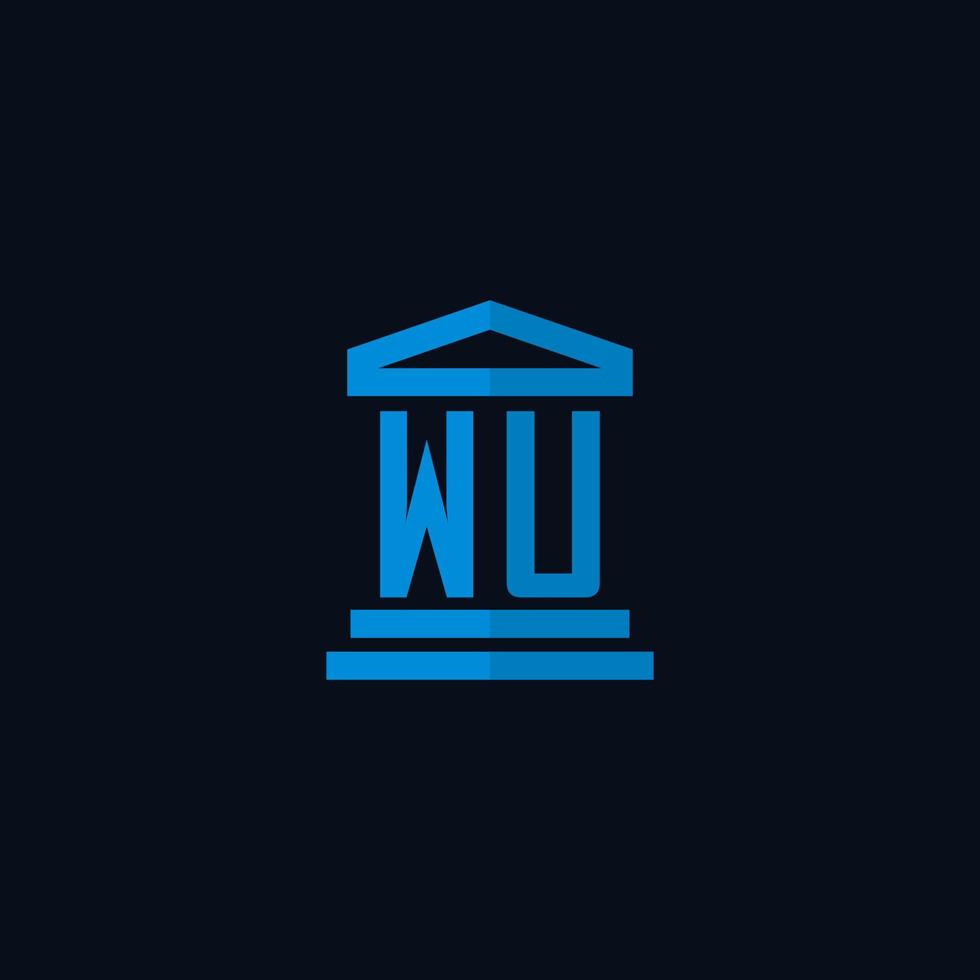 monogramme de logo initial wu avec vecteur de conception d'icône de bâtiment de palais de justice simple