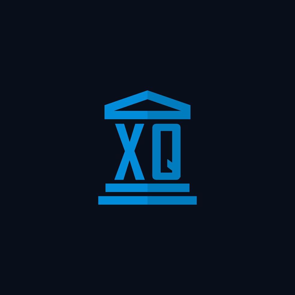 monogramme de logo initial xq avec vecteur de conception d'icône de bâtiment de palais de justice simple