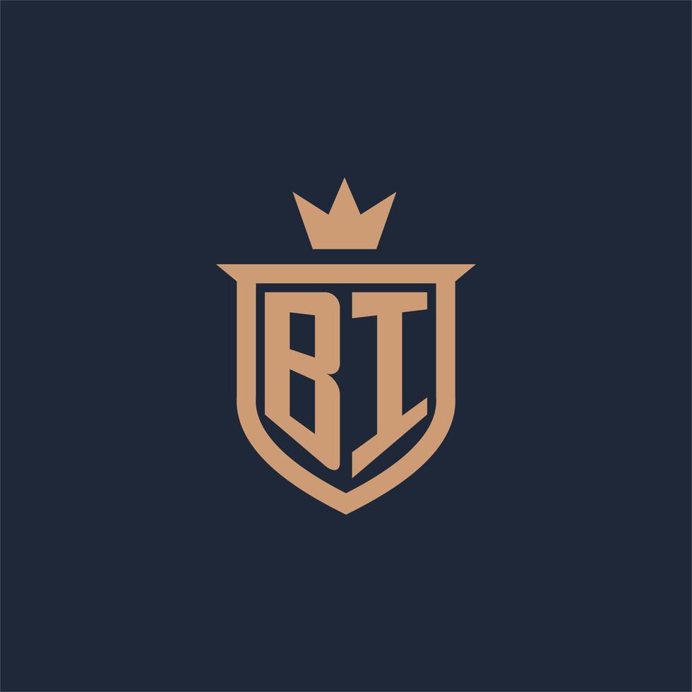 logo initial monogramme bi avec style bouclier et couronne vecteur