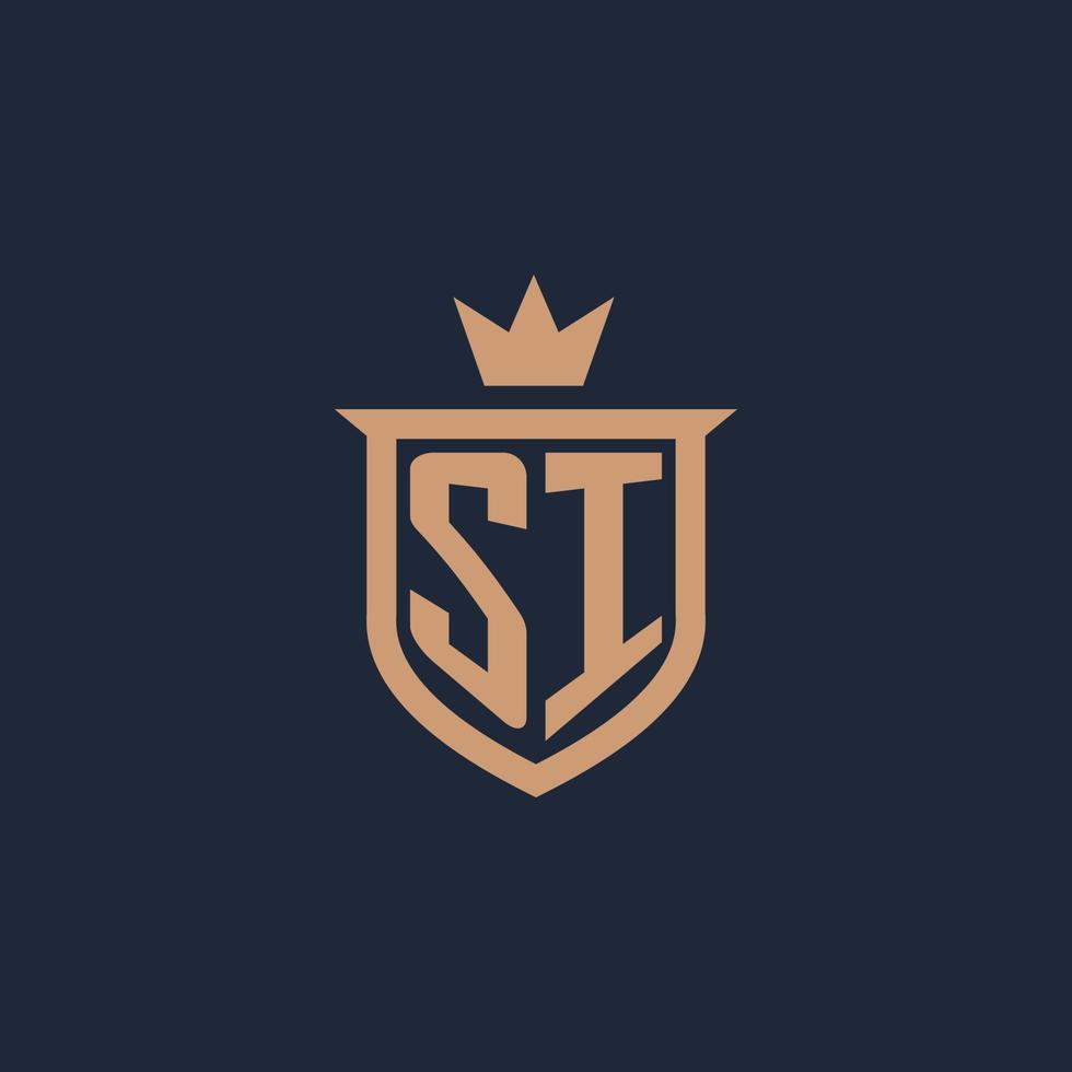 logo initial monogramme si avec style bouclier et couronne vecteur