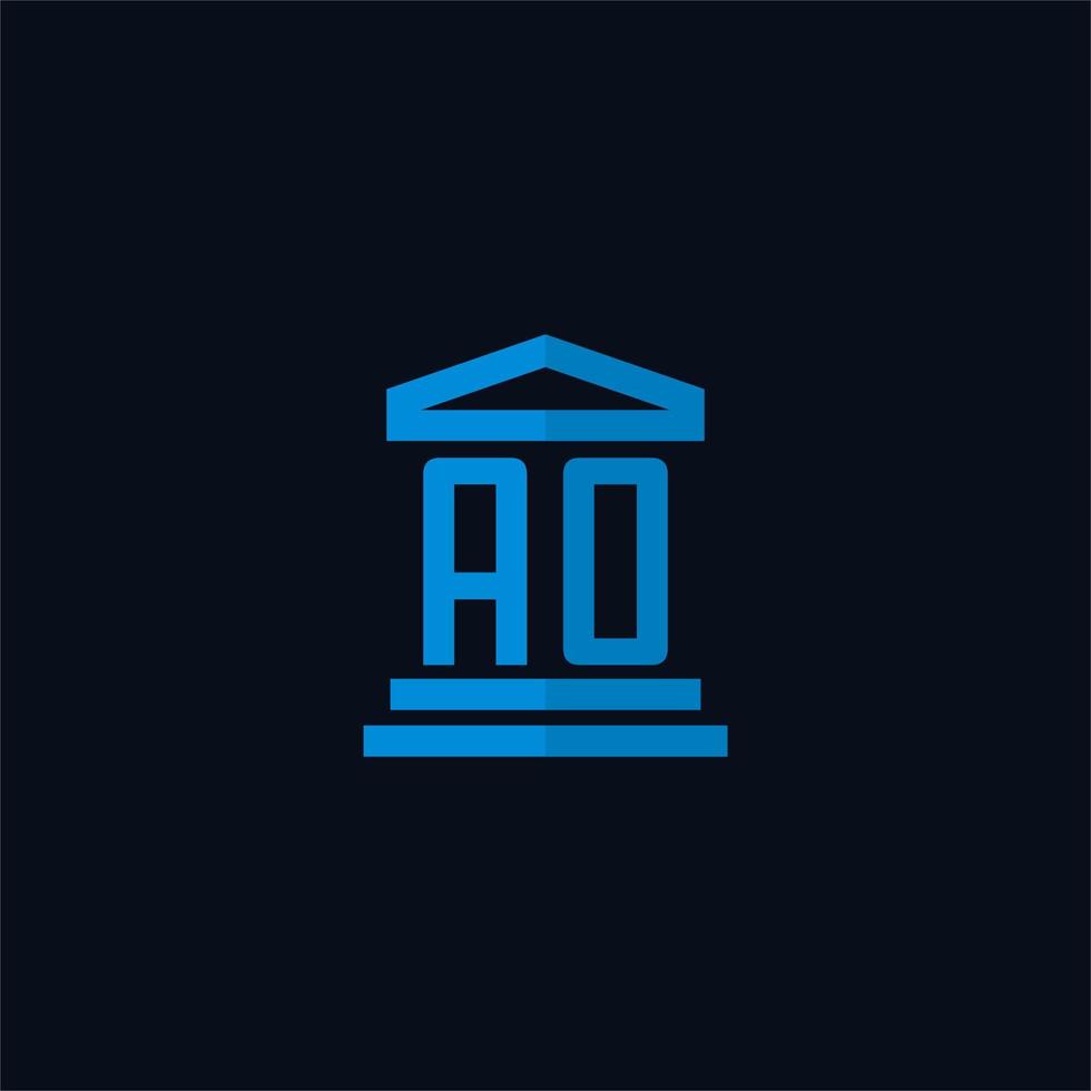 monogramme de logo initial ao avec vecteur de conception d'icône de bâtiment de palais de justice simple