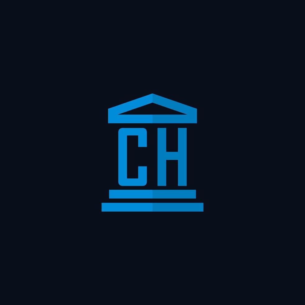 monogramme de logo initial ch avec vecteur de conception d'icône de bâtiment de palais de justice simple