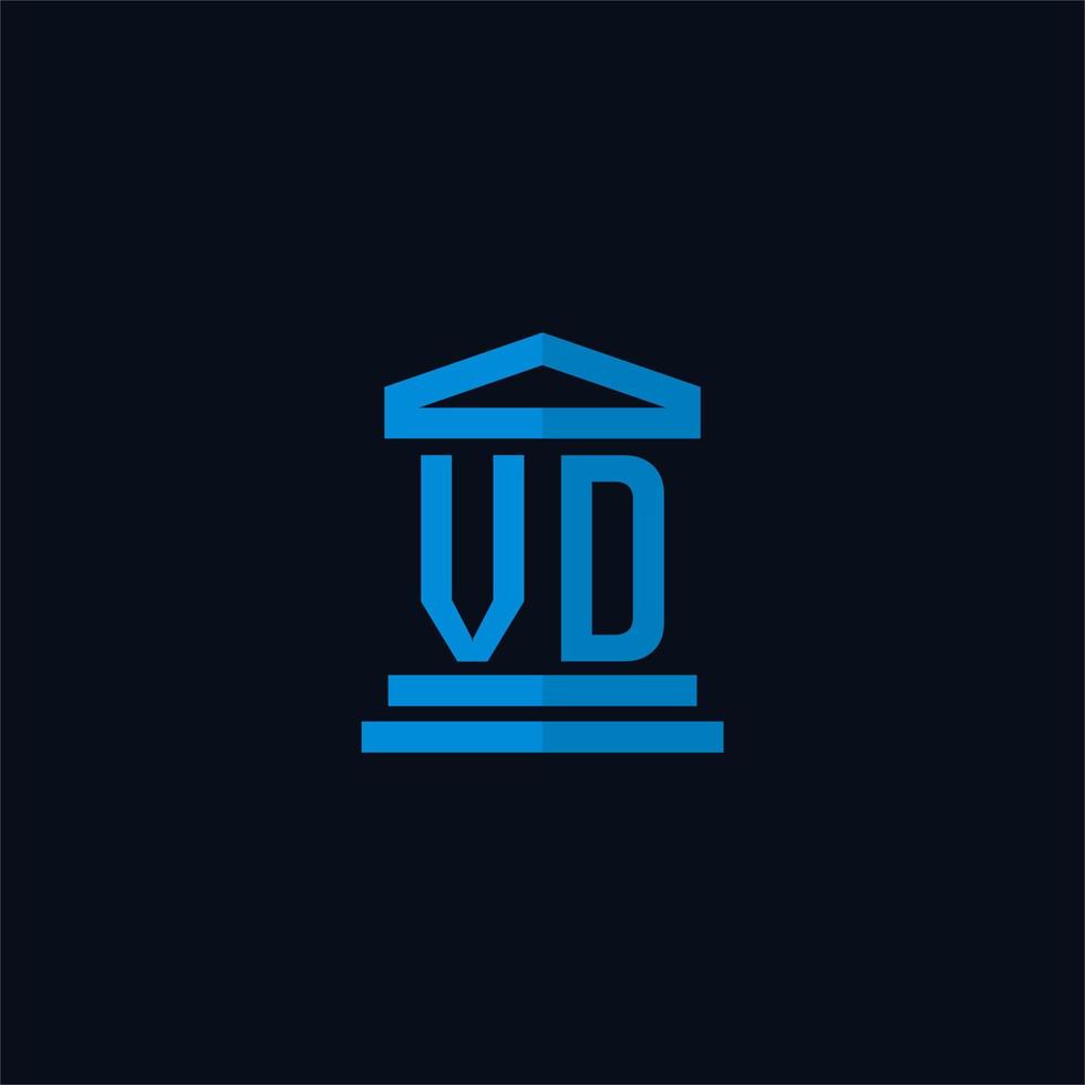 monogramme de logo initial vd avec vecteur de conception d'icône de bâtiment de palais de justice simple