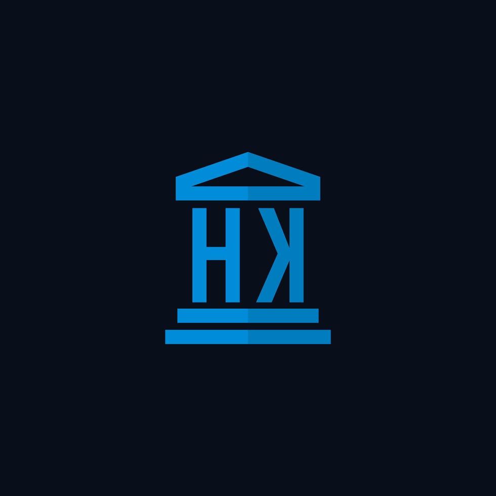 monogramme de logo initial hk avec vecteur de conception d'icône de bâtiment de palais de justice simple