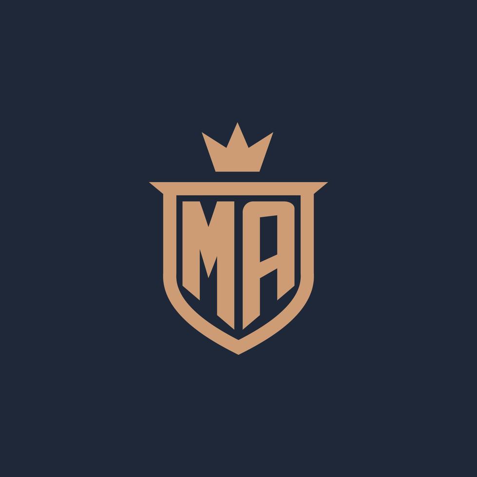 logo initial monogramme ma avec style bouclier et couronne vecteur