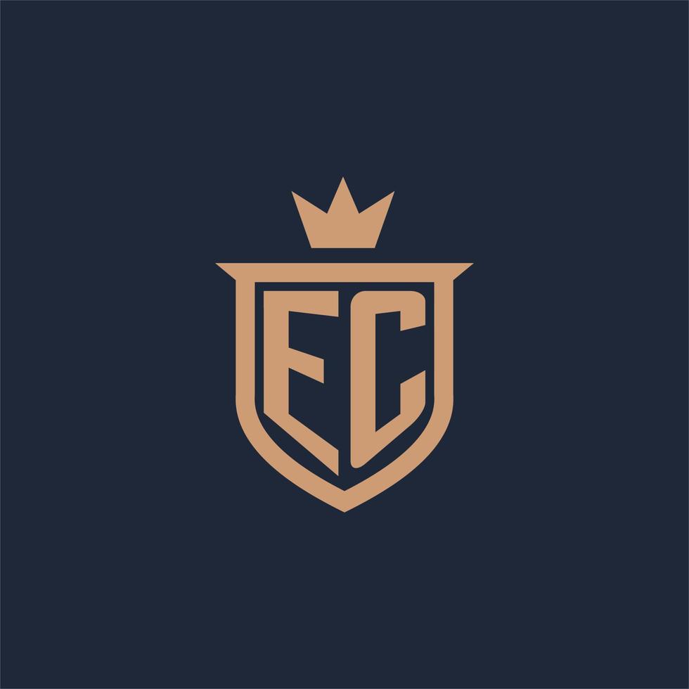 logo initial monogramme ec avec style bouclier et couronne vecteur