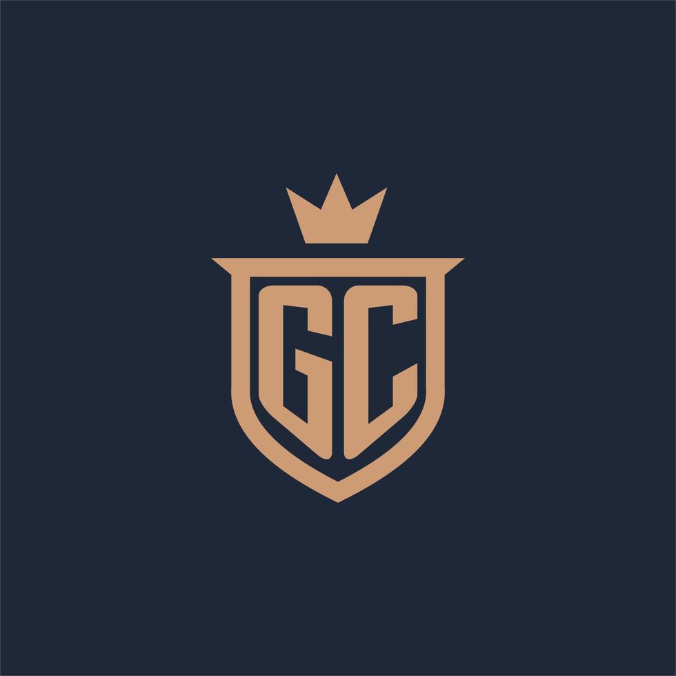 logo initial monogramme gc avec style bouclier et couronne vecteur