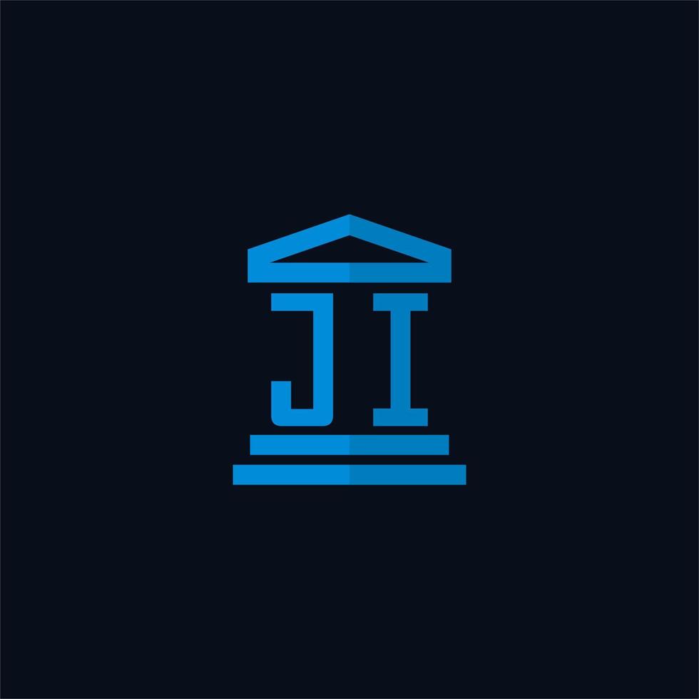 monogramme de logo initial ji avec vecteur de conception d'icône de bâtiment de palais de justice simple