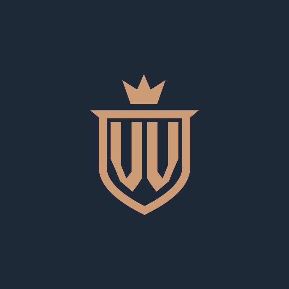 logo initial monogramme vv avec style bouclier et couronne vecteur