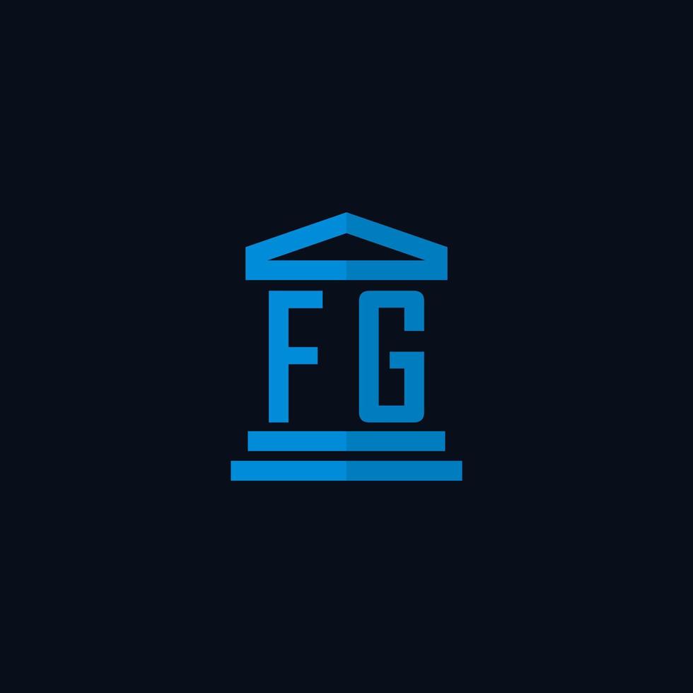monogramme de logo initial fg avec vecteur de conception d'icône de bâtiment de palais de justice simple