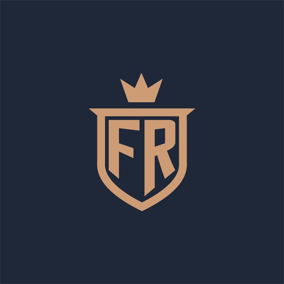logo initial monogramme fr avec style bouclier et couronne vecteur