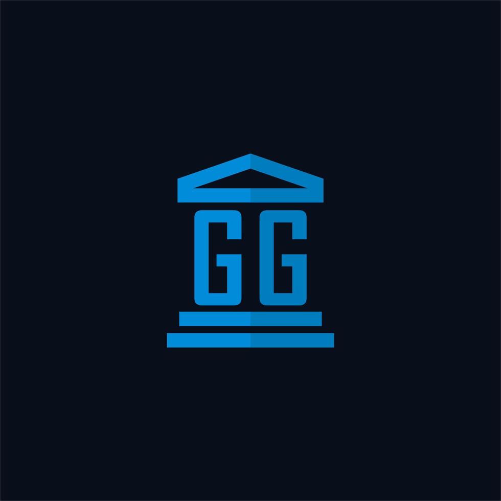monogramme de logo initial gg avec vecteur de conception d'icône de bâtiment de palais de justice simple